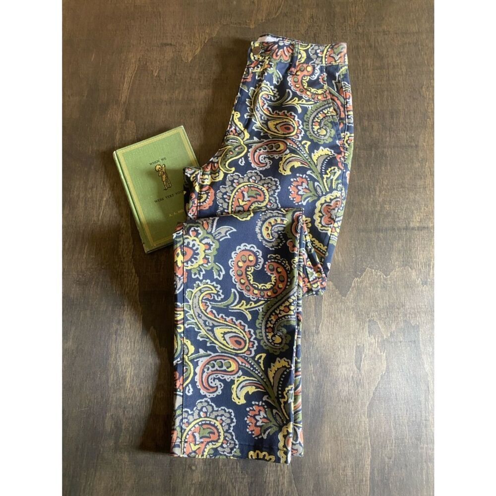 RVCA Paisley Print Stretch Pants in Navy, Yellow & Coral